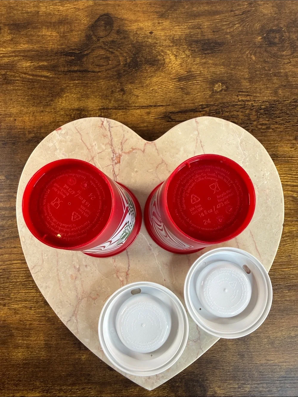 Starbucks Red Holiday Cups with Green Logo and White Lids (Pair)